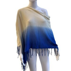 Claudia Nichole Blue Ombré Poncho/Scarf/Shawl With Fringe One Size EUC